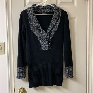 🌷3 for$25🌷Bizz Girl, US S, Black & Grey Long Button V-Neck Collared Sweater